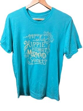 Love Bug Apparel Gypsy Soul  Turquoise Graphic Tee Hippie Mermaid Size Large